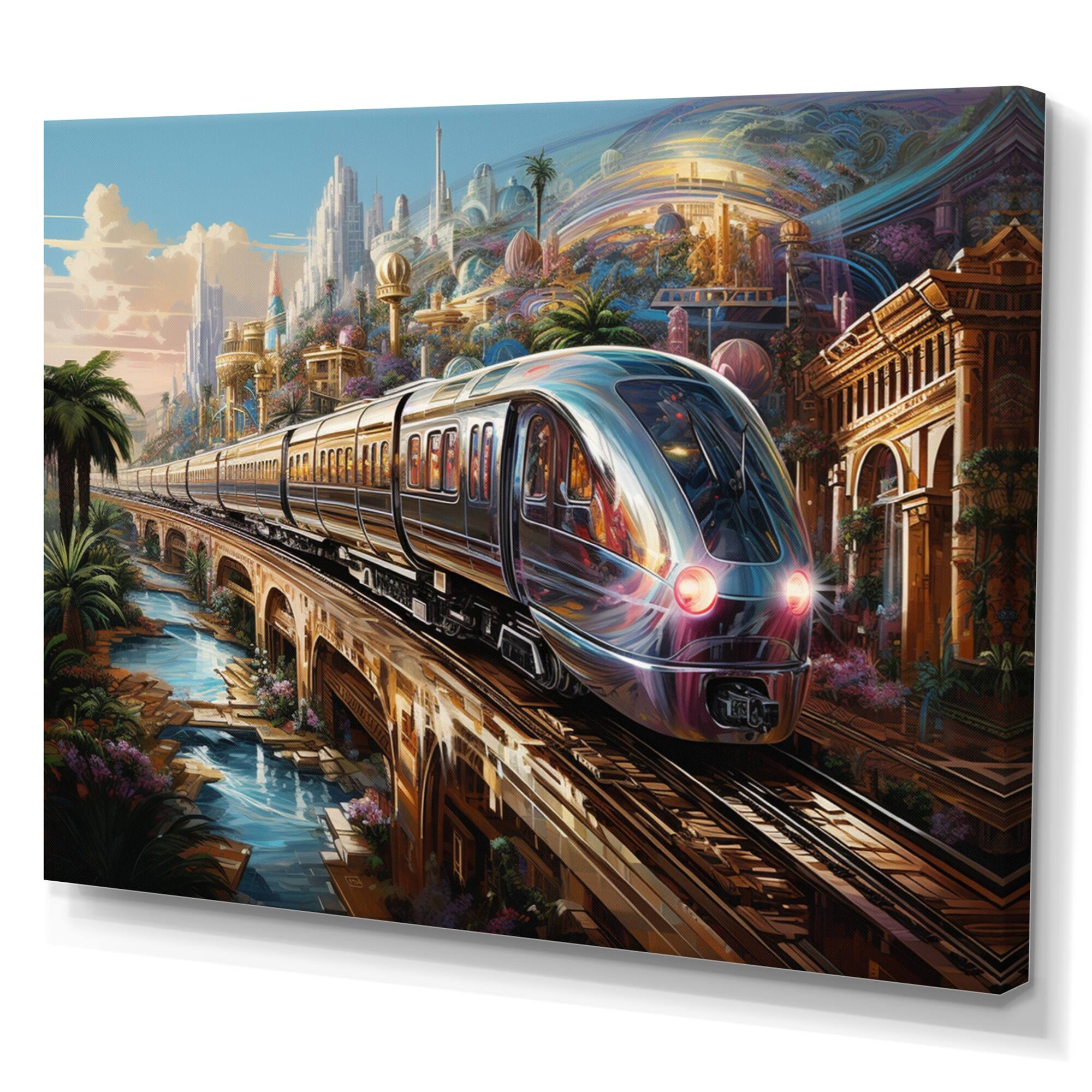 Designart "Abstract Colorful Train From The Future" Transportation